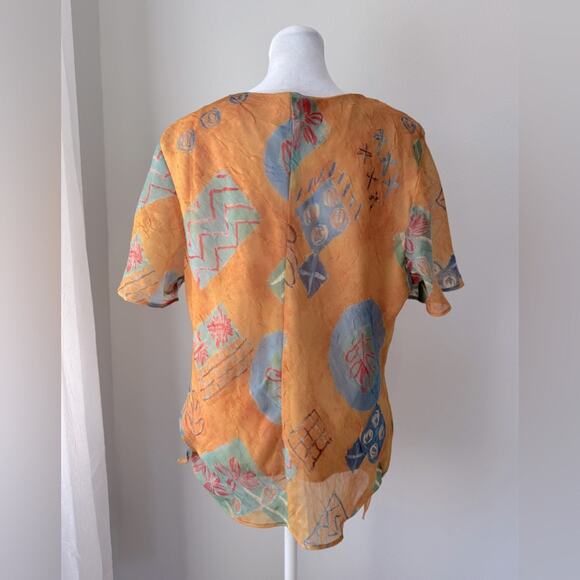 Vintage ‘90s 7 Sisters U.S.A. Southwest Print Side Tie Short Sleeve Blouse - Picture 4 of 6